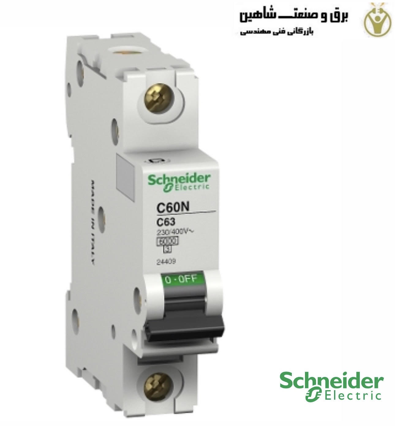 کلید قطع کننده مدار مینیاتوری تک پل سری C60N برند Schneider مدل 24399 اشنایدر کد جدید A9F74106