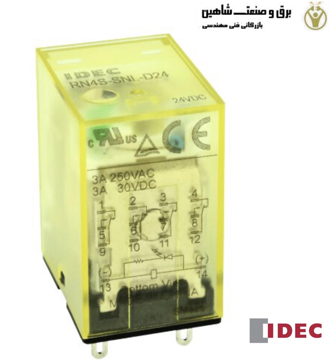رله همه منظوره 4 قطبی 24VDC با نشانگر idec izumi مدل RN4S-NL-D24 جایگزین رله میانی RY4S-UL DC24V 14