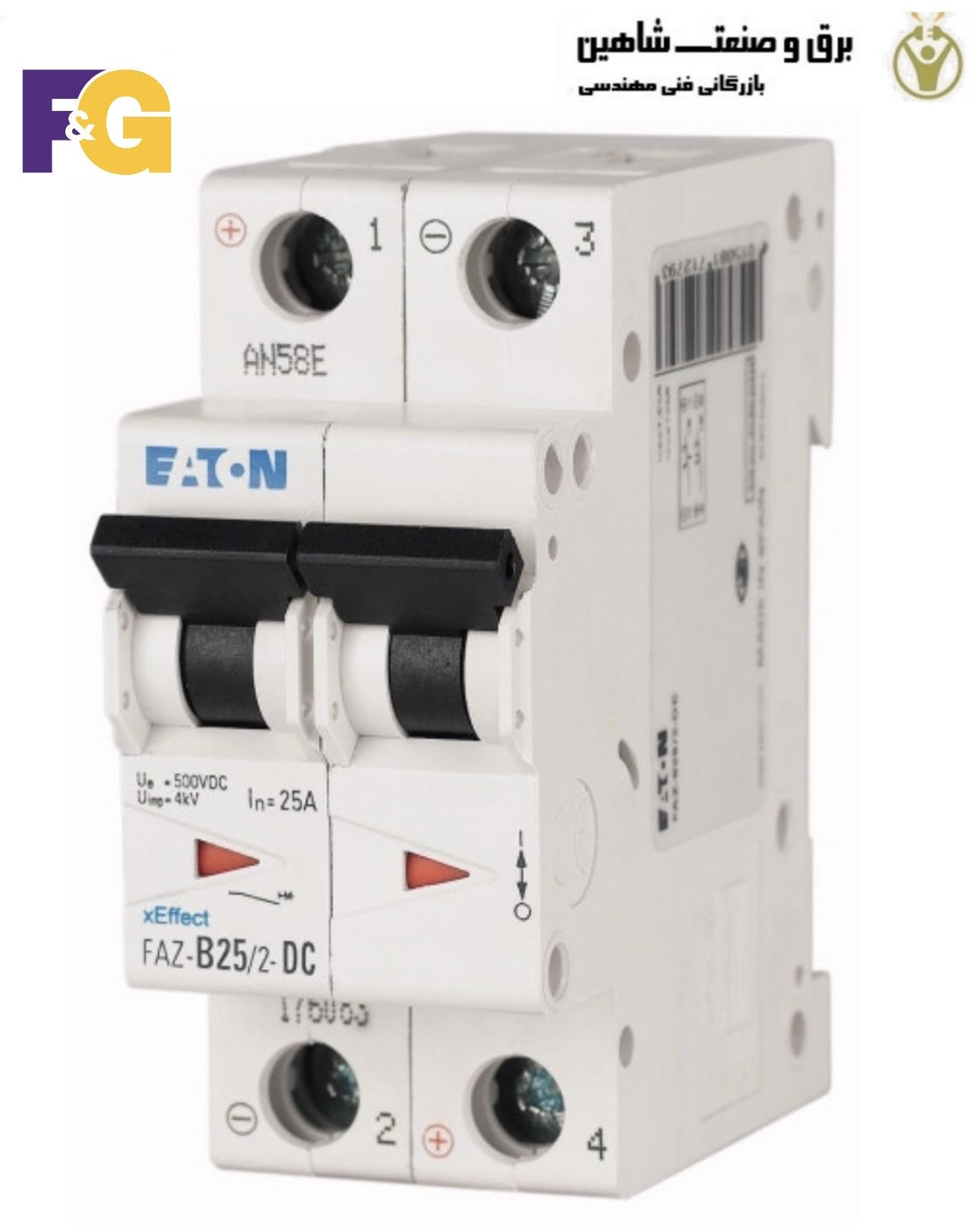 کلید مینیاتوری 2پل 25آمپر F&G مدل PLS6-25/2/B-DC کد 176083 معادل FAZ-B25/2-DC