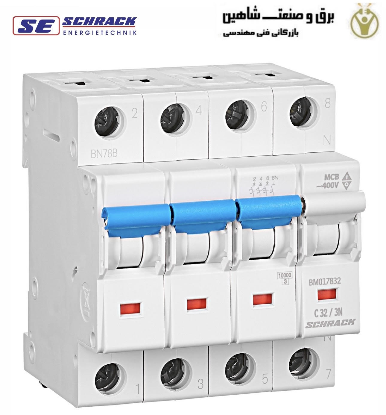 کلید مینیاتوری 3Pole+N و 32آمپری Schrack مدل BM017832 شراک
