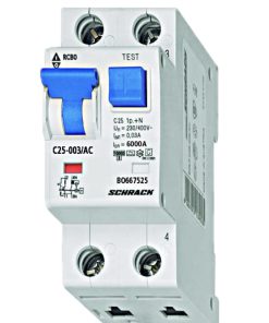 کلید محافظ جان تیپ C40A/1+N/30mA شراک schrack مدل BO667540 تایپ AC-6kA (محصول اتریش)