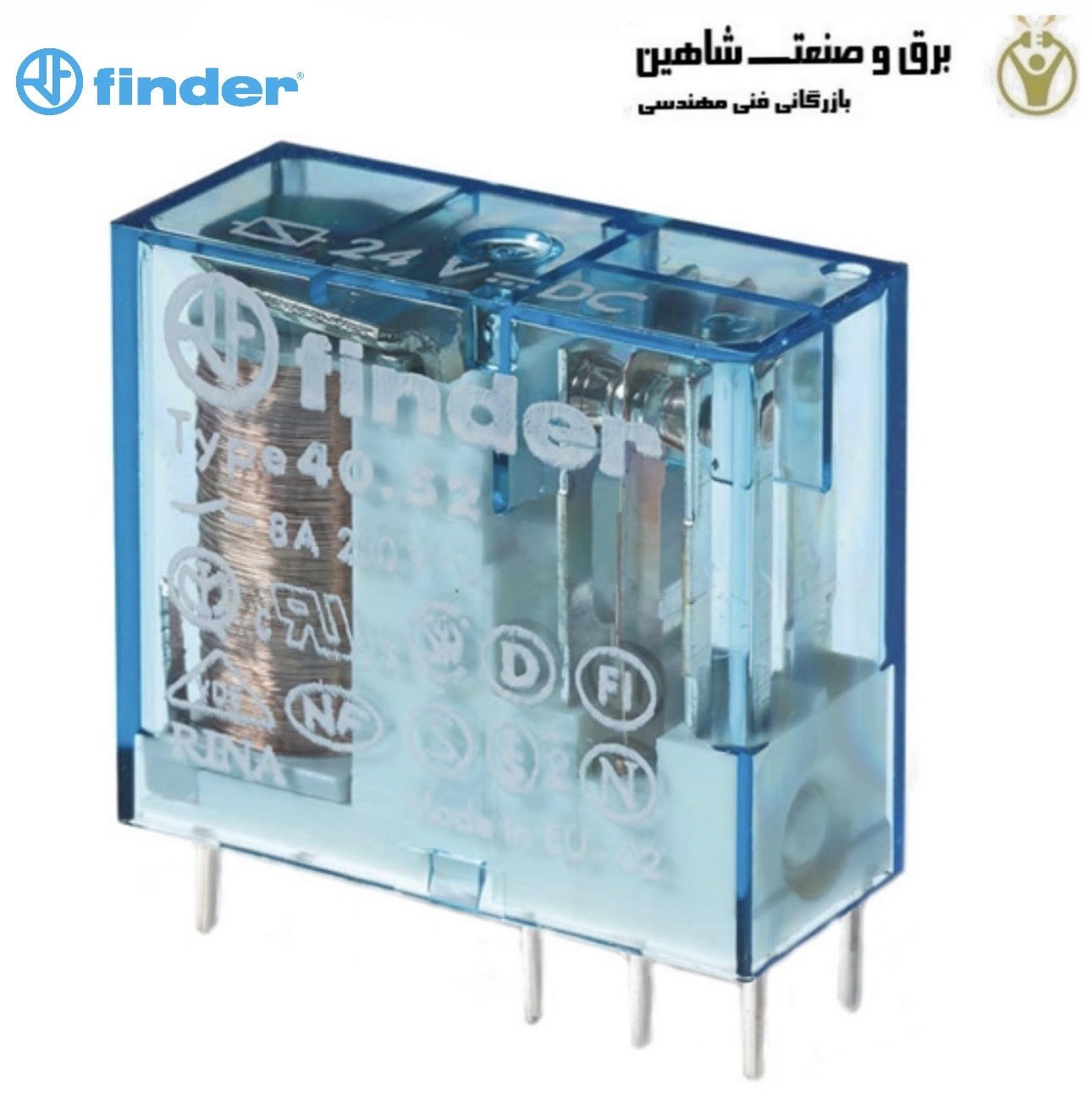 رله Finder فیندر 2 کنتاکت 24 ولت DC کد 405290240000